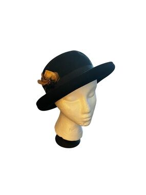 Black Wool Felt Bowler Hat with Feather Trim